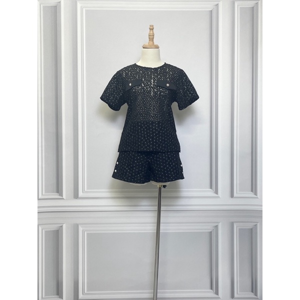 Set áo quần QCCC hàng hiệu chính hãng thời trang nữ S459 màu đen vàng size S secondhand thanh lý ký gửi