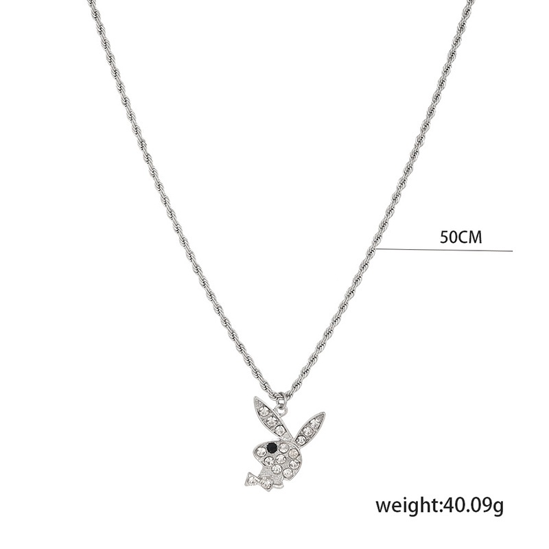 Vòng cổ Dạng Xoắn Mặt Thỏ Playboy Bằng Thép Không Gỉ Màu Trắng Thời Trang Cho Nam Và Nữ JP5