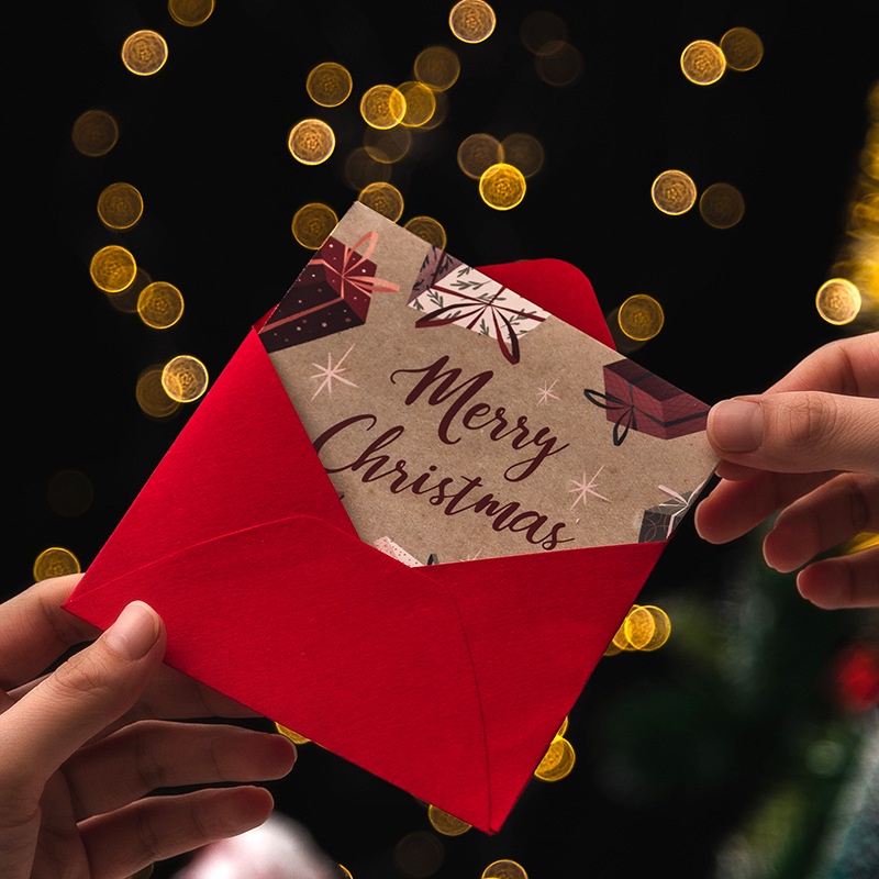 Thiệp Noel Vintage Nhắn Gửi Yêu Thương Giáng Sinh Kèm Phong Thư Và Tem Niêm Phong 9x12cm