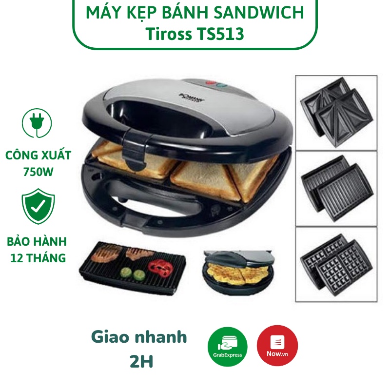 Máy Kẹp Nướng Bánh Mỳ Sandwich Tiross TS513 - Chính Hãng