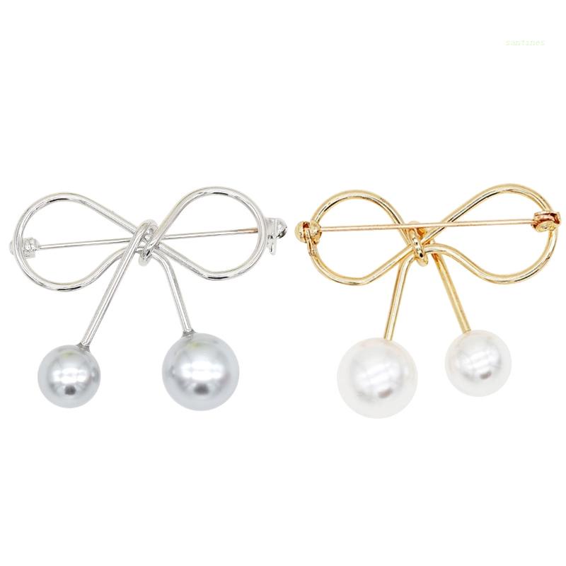 Ghim Cài Áo Hình Nơ Đính Ngọc Trai Nhân Tạo Chống Chói An Toàn Cho Nữ