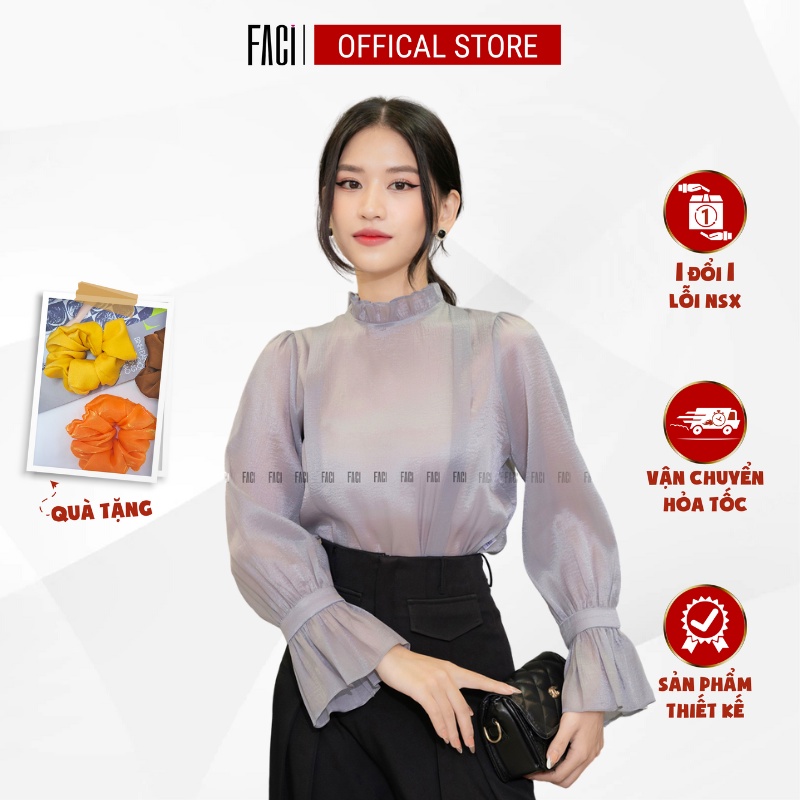 Áo Sơ Mi Cee Cổ Bèo Tay Xoè, Áo Kiểu Nữ Chất Liệu Tơ Voan Cao Cấp Mềm Mại by Faci FA134 FA135