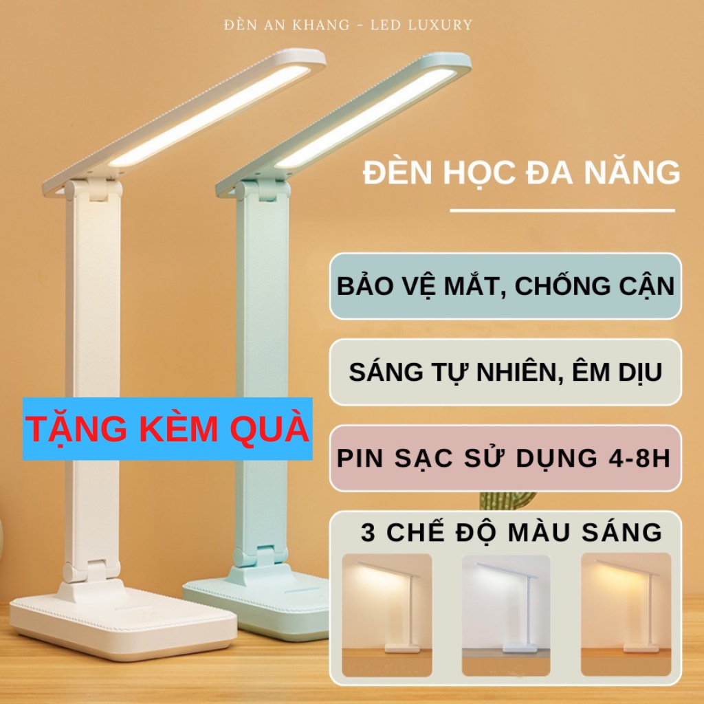 Đèn Học Để Bàn Tích Điện LED Cao Cấp - Chống Cận, Cảm Ứng Thông Minh, 3 Chế Độ Sáng (Cáp Sạc USB)