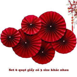 Set quạt giấy trang trí Tết màu đỏ 6 chiếc , set 6 quạt giấy trang trí tết