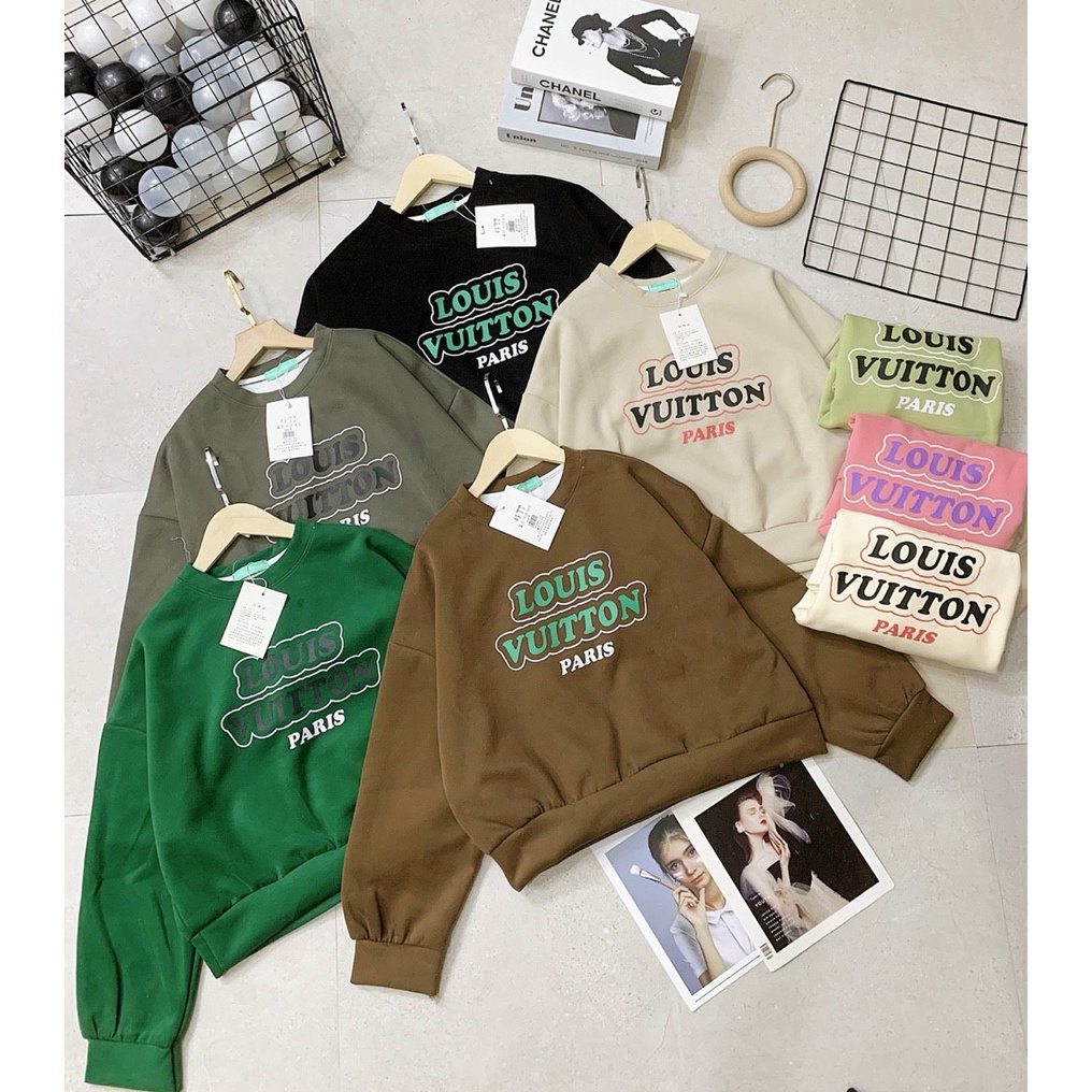 Áo sweater mùa đông nữ in chữ paris tay dài cổ tròn dáng vừa mặc thu đông chất liệu dày dặn, áo thun nỉ da cá nữ dễ mặc