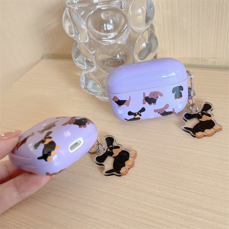 Vỏ Bảo Vệ Hộp Sạc Tai Nghe Bluetooth Không Dây Airpods1 / 2 3 Pro Air Pods Pro 3 Hình Chú Chó Dachshund Màu Tím Dễ Thương