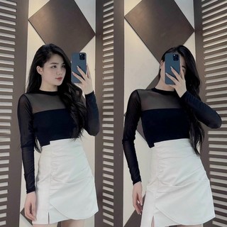 Áo lưới dài tay ôm dáng ngắn