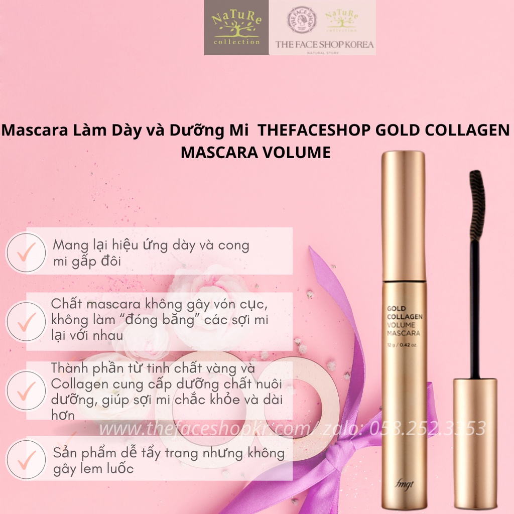 Mascara dưỡng mi làm dài dày và cong mi TheFaceShop GOLD COLLAGEN VOLUME 10g