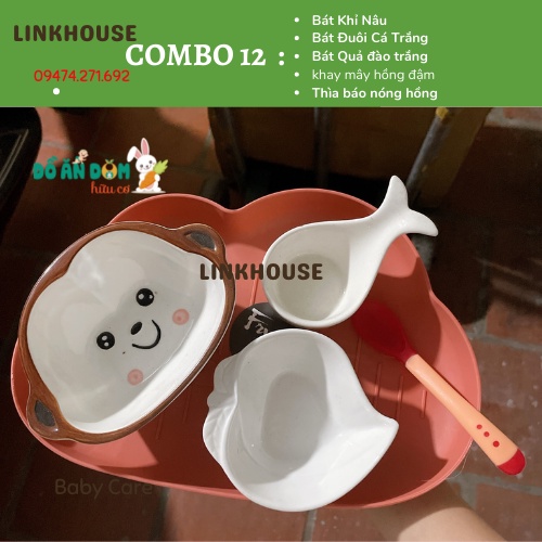 Combo Set Bát Sứ, Chén Sứ Ăn Dặm Cho Bé Đủ Màu Ngộ Nghĩnh Gồm Khay 3 Bát Ăn Gốm Sứ Kèm Thìa Báo Nóng