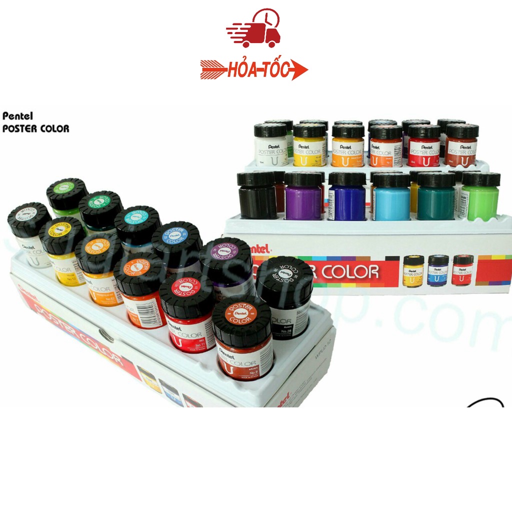 Màu Poster Pentel bộ 12 màu x 30ml (Hộp Giấy)