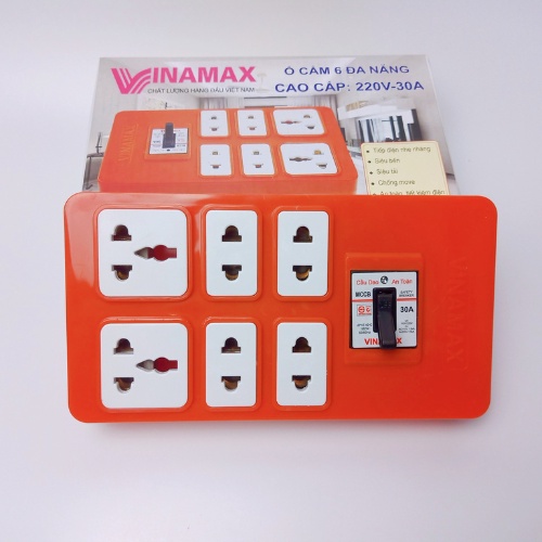 Ổ CẮM 6 CỬA LÕI SỨ CÓ CB 30A NHÃN HIỆU VINAMAX ® - Hàng Việt Nam chất lượng cao