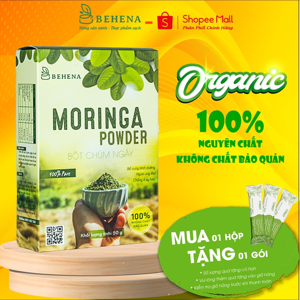 Bột Chùm Ngây Behena 50g Bổ Sung Kẽm, Vitamin C, Chất Chống Oxy Hóa, Hỗ Trợ Tim Mạch, Bảo Vệ Gan