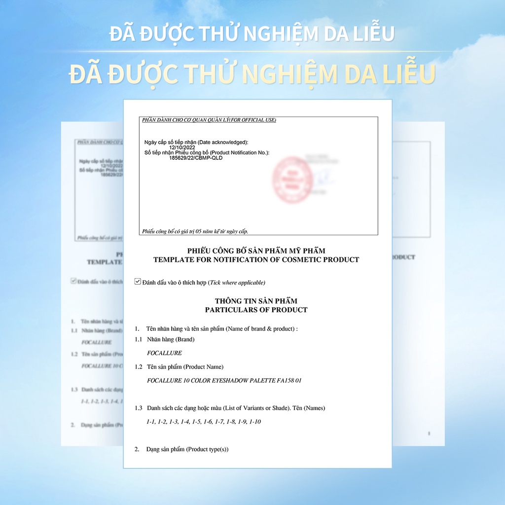 Bảng phấn mắt FOCALLURE 10 màu kết cấu mịn kèm cọ và gương hai đầu cao cấp 10g