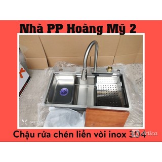 Chậu rửa chén bát liền vòi 1 hố lớn bồn rửa chén 1 hộc 78x46 inox 304 Mờ 3ly