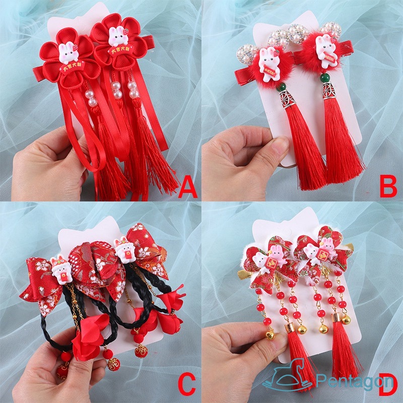 Kẹp Tóc Nơ Tua Rua Phong Cách Trung Hoa Ngọt Ngào Cho Bé Gái