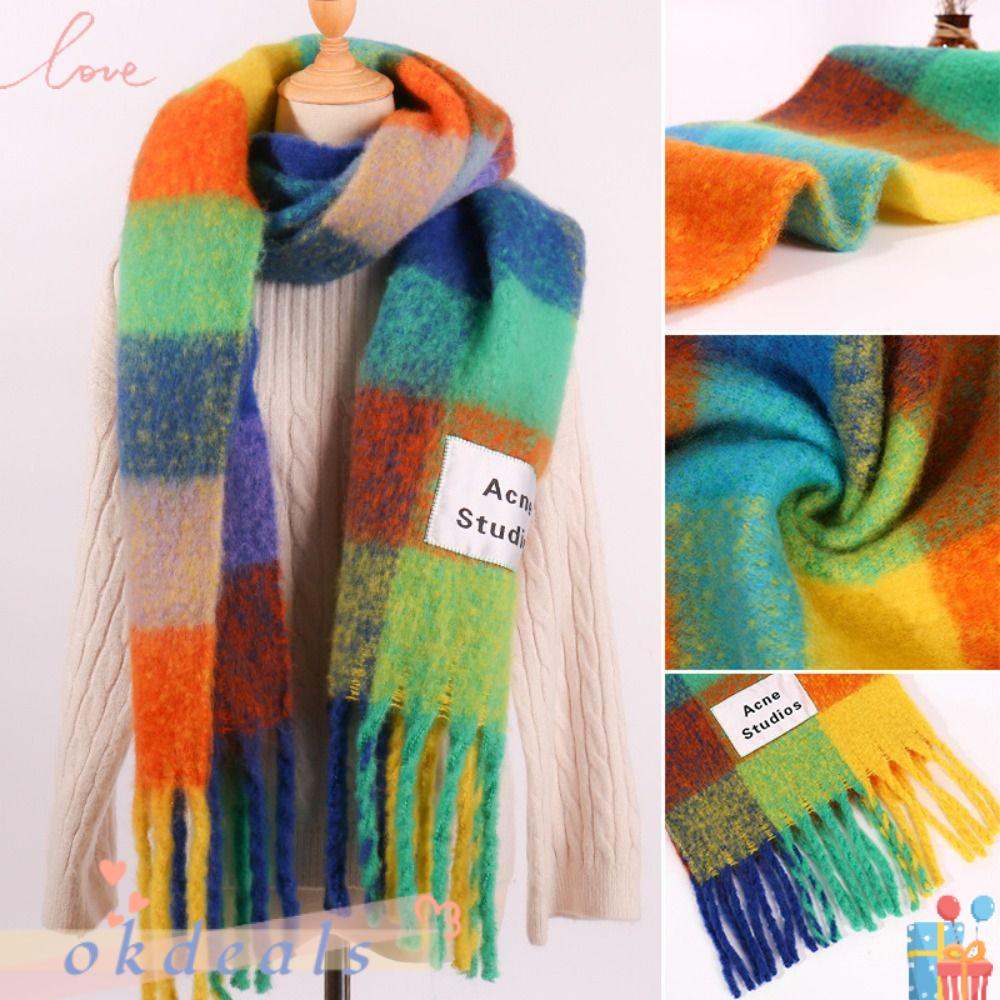 Okdeals Khăn Choàng Cổ Dài Dày Dặn Phối Màu Thích Hợp Làm Quà Tặng