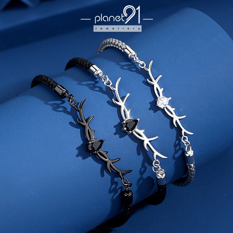 Vòng Tay Dây Bện Mặt Sừng Hươu Mạ Bạc 925 Chống Phai Màu Ý Tưởng Quà Tặng Cho Cặp Đôi
