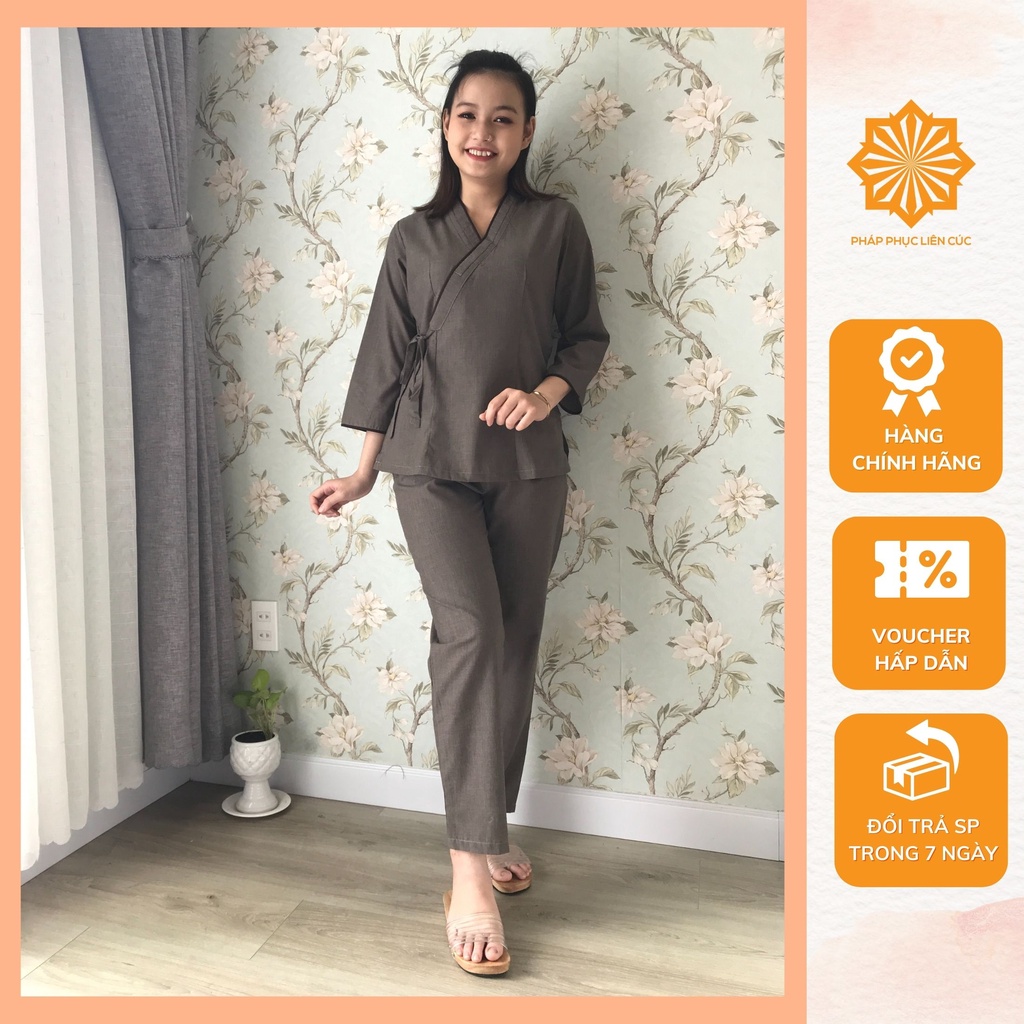 Đồ lam đi chùa nữ - Pháp phục mẫu Bà lai nhật vải Tixi, bền màu không nhăn xưởng may Liên Cúc