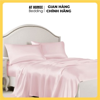 Drap Giường Ga Giường Lẻ Phi Lụa Thương hiệu AT HOME Mát Mịn  - Màu Hồng Phấn