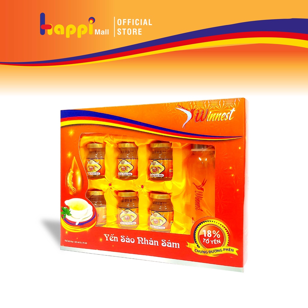 Yến chưng đường phèn 6 lọ yến chưng Nhân Sâm 18% tổ yến/lọ 70ml WINNEST - Yến sào nguyên chất chính hãng