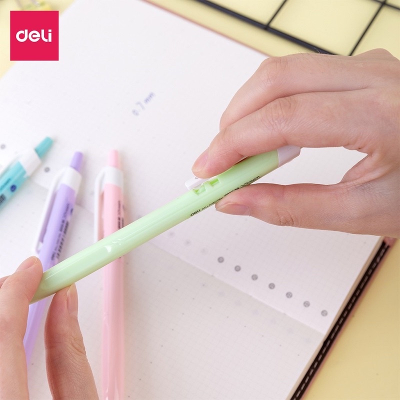 Bút bi bấm 0.7mm Deli màu Macaron Q03336