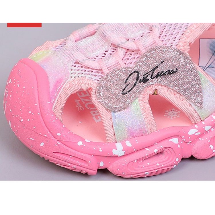 Xăng đan Công Chúa Elsa Đế Mềm Bít Mũi Có Đèn Thời Trang Mùa Hè Cho Bé Gái