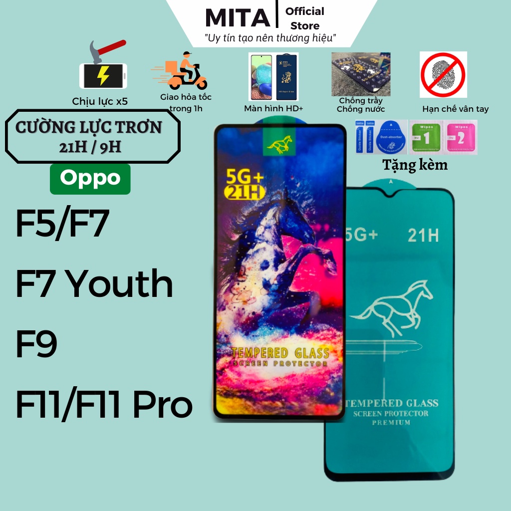 Kính cường lực Oppo F5 F7 F7 Youth F9 F11 F11 Pro Full chống xước màn hình hạn chế bám vân tay tặng bộ dán [OG]