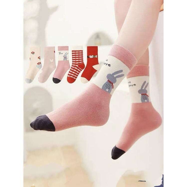 PVN54104 Set 10 Đôi Tất Cotton Cổ Cao Cho Bé Gái Baby Tông Đỏ Hồng Giá Rẻ