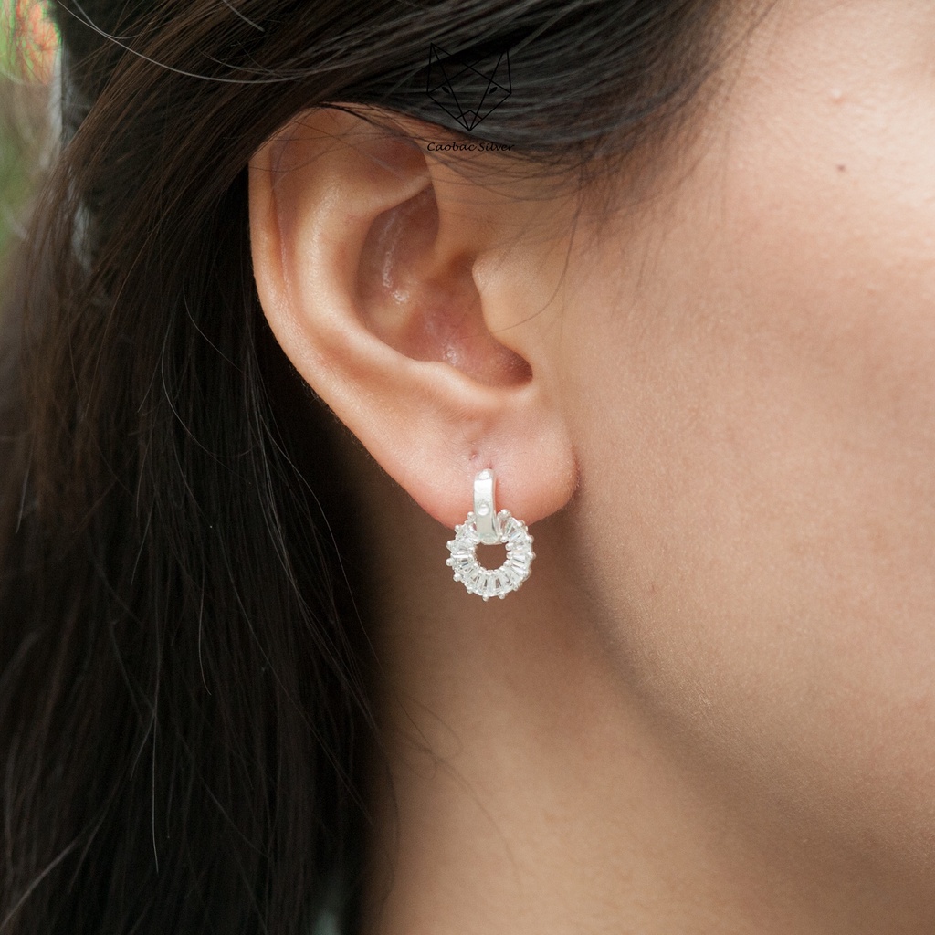 Khuyên Tai Bạc Ta Nữ CaoBac Silver Tròn Đá Vuông Thanh Dọc Lấp Lánh Xinh Xắn Cho Món Quà Đặc Biệt Dành Tặng Cho Bạn Gái