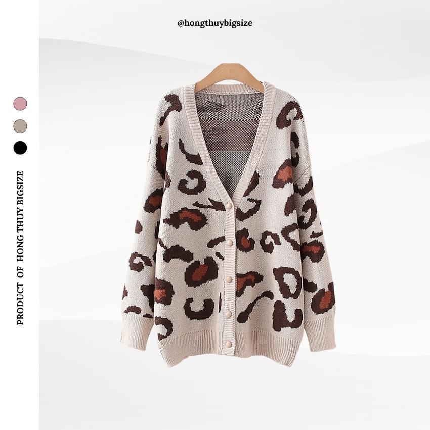 Áo Cardigan Nữ From Rộng  Áo Cardigan Bigsize Nữ Hoạt Tiết Báo 3 Mầu Hồng Thúy Bigsize