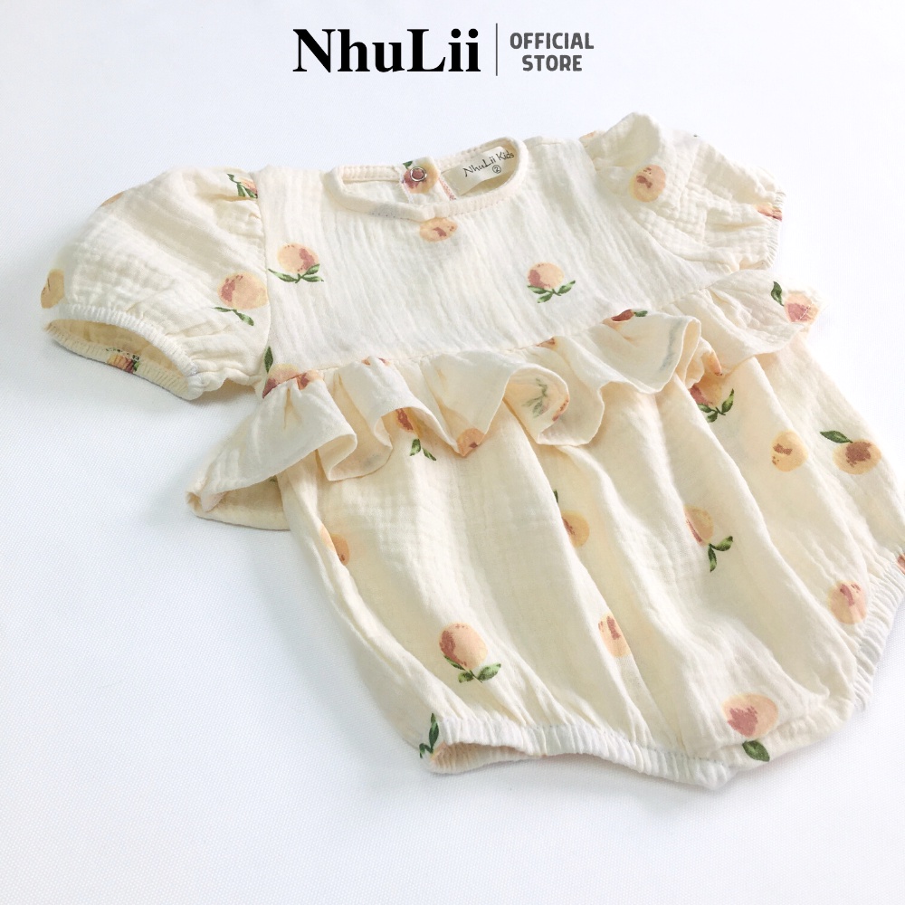 Quần áo bé gái NHULII body suit trái đào dễ thương cho bé 4 đến 12 kg NI028