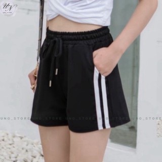 quần xà lỏn nữ, quần shoft nữ 2 sọc - Quần đùi nữ chất thun cotton co giản lưng thun có dây rút - uno_store