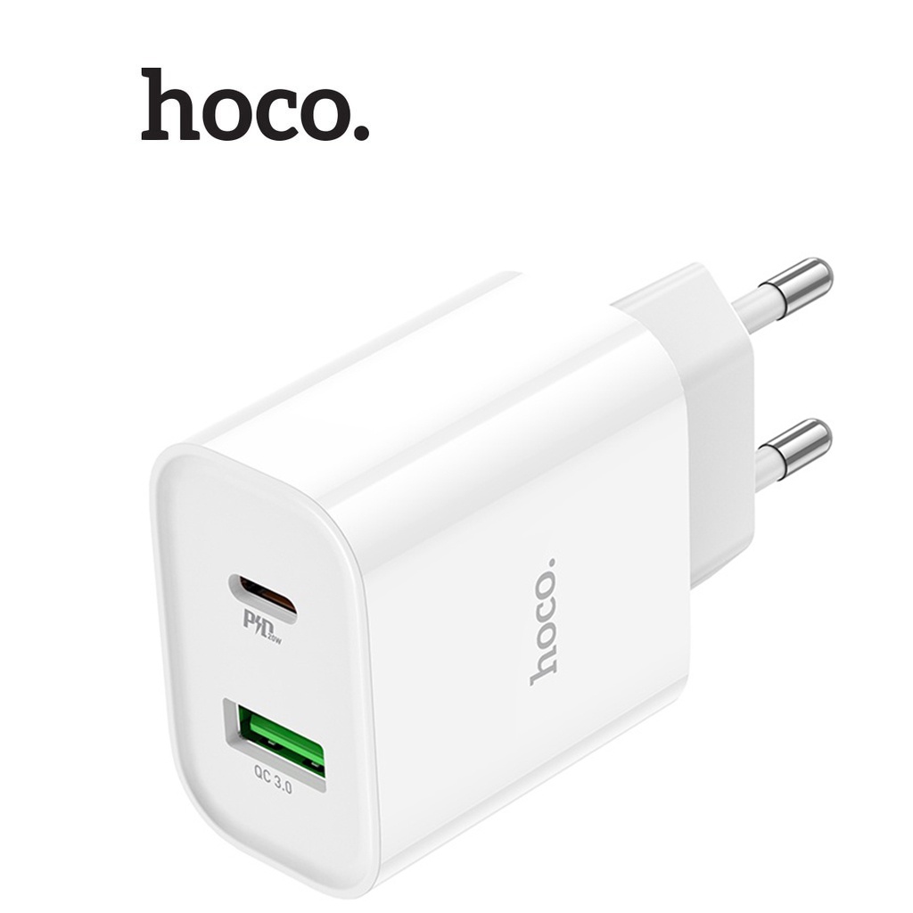 Củ sạc nhanh PD20W Hoco C80A Plus chân tròn 1 cổng Type-C và USB chất liệu cao cấp