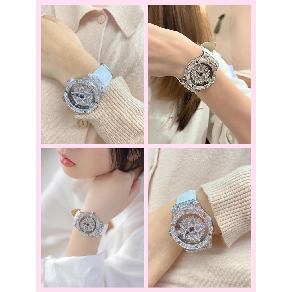 Đồng Hồ Nữ Xoay 360 Độ SX16 Dây Da Mặt Đính Đá Lấp Lánh