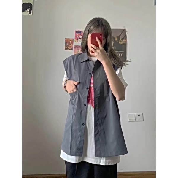 ÁO GI LÊ GILE NAM NỮ UNISEX TRẮNG XÁM ÁO KHOÁC KHÔNG TAY CÓ NÚT TRƠN ĐƠN GIẢN COTTON COM LÊ GI LÊ GILE CỔ THUYỀN