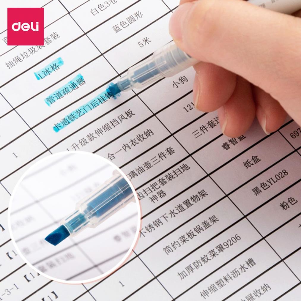 Bộ bút highlight đánh dấu dòng hai đầu dạ quang Deli nhiều màu tiện dụng cho học sinh văn phòng trang trí sổ S736 .