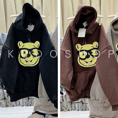 Áo hoodie GẤU VÀNG dáng suông trẻ trung KUDOSHOP Áo nỉ nữ dài tay thiết kế form rộng có mũ phong các