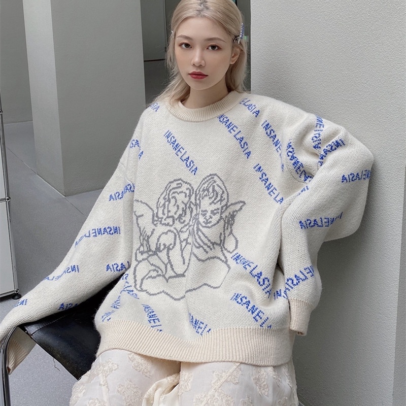 Áo Sweater Chui Đầu Dáng Rộng Phong Cách Retro Thời Trang Thu Đông 2023 Mới