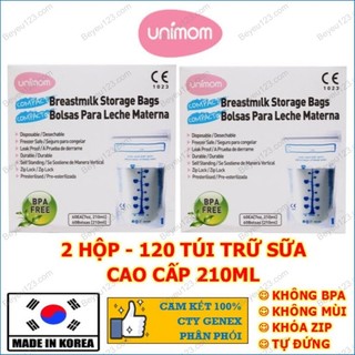 2 Hộp - 120 Túi trữ sữa Mẹ Unimom hộp 60 túi 210ml Compact UM870268 - Hàn Quốc