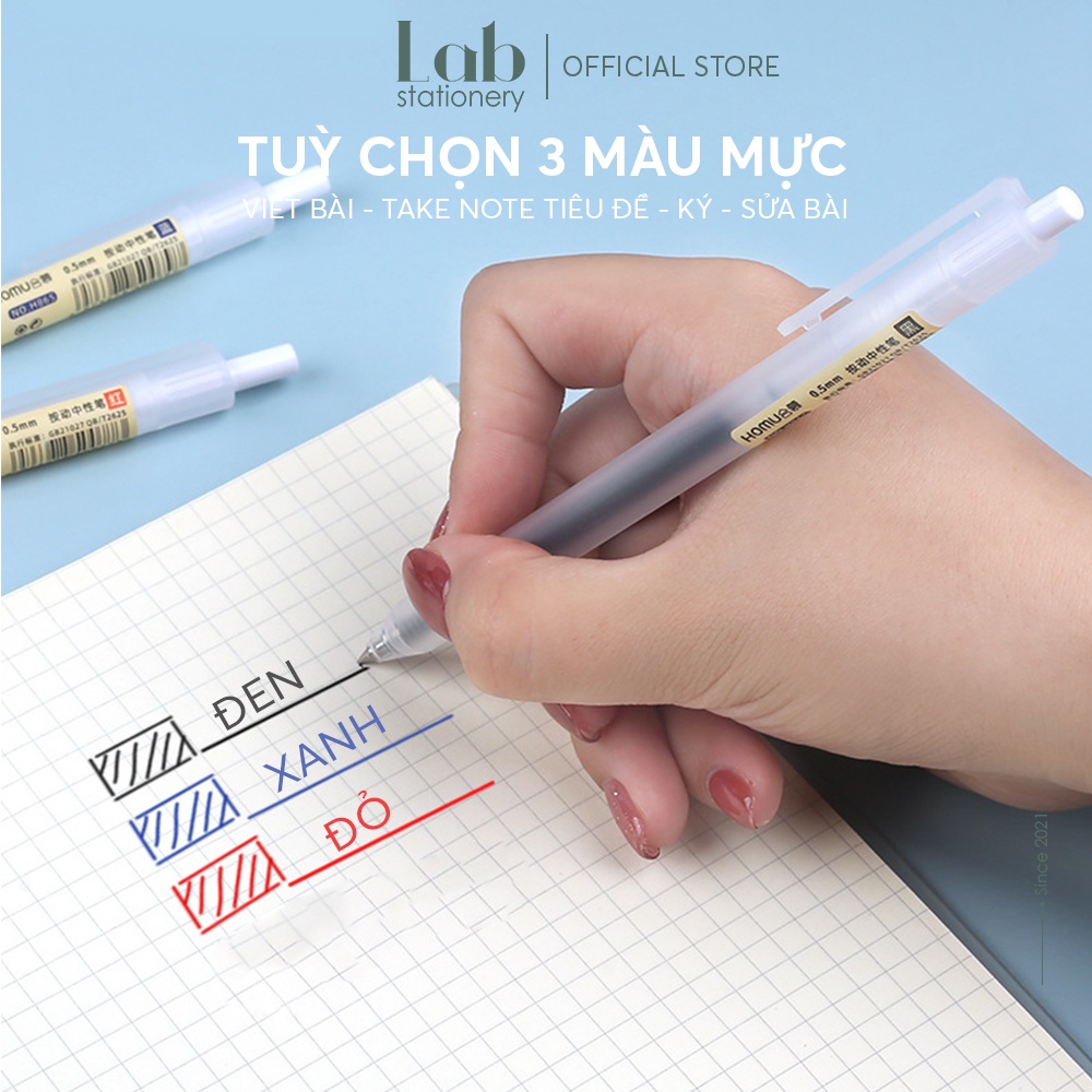 Bút Bi Bấm H865 Mực Gel Màu Đen Xanh Đỏ Ngòi 0.5mm Labo Dùng Cho Học Sinh, Văn Phòng