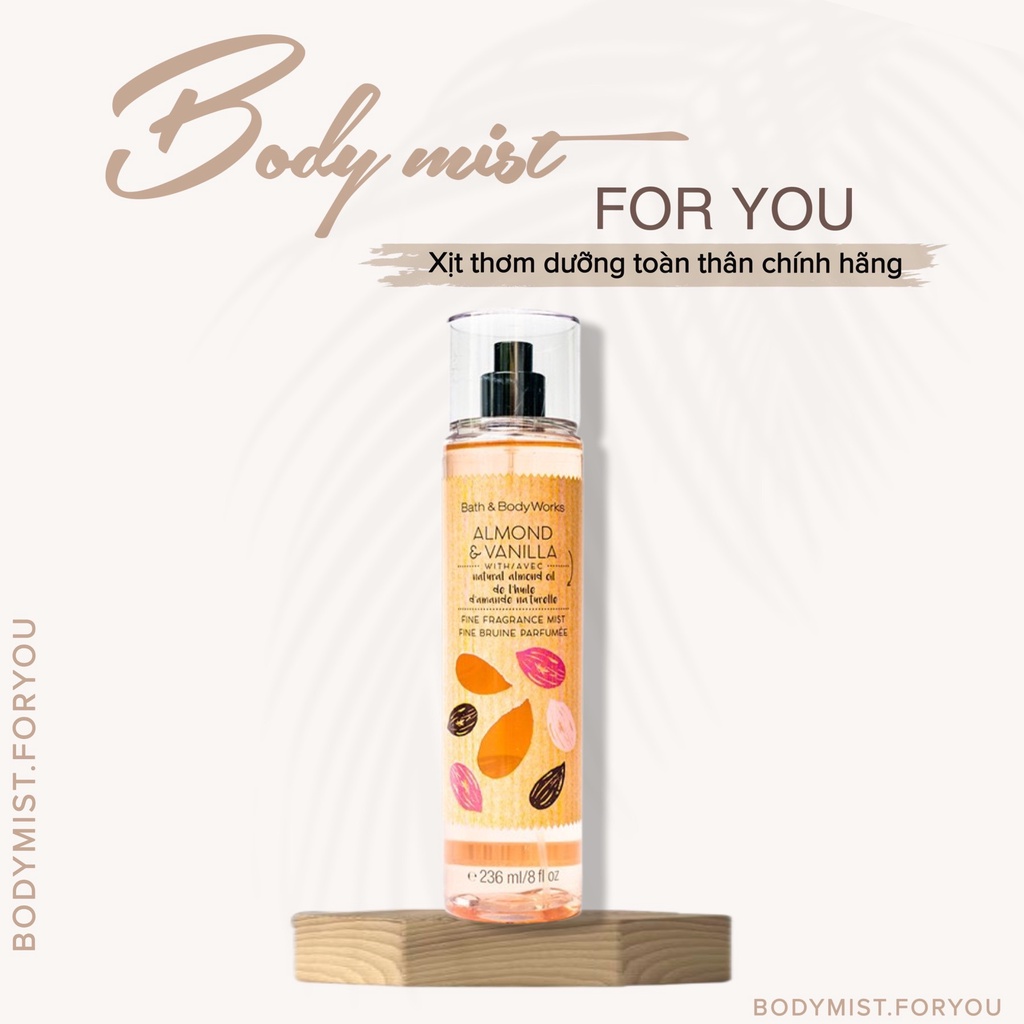 𝐁𝐨𝐝𝐲𝐦𝐢𝐬𝐭𝟒𝐔 Xịt Thơm toàn thân 𝐁𝐚𝐭𝐡 & 𝐁𝐨𝐝𝐲 𝐖𝐨𝐫𝐤𝐬 Amond Vanilla