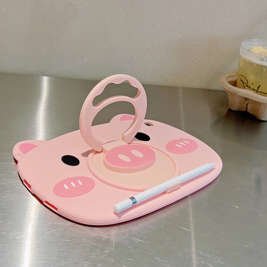 Ốp Máy Tính Bảng Có Giá Đỡ Xoay 360 Độ Hình Heo Hồng Cho iPad 10 2022 Air Pro 2017 2018 2019 2020 Mini 1 2 3 4 5 6 7 8 10.2