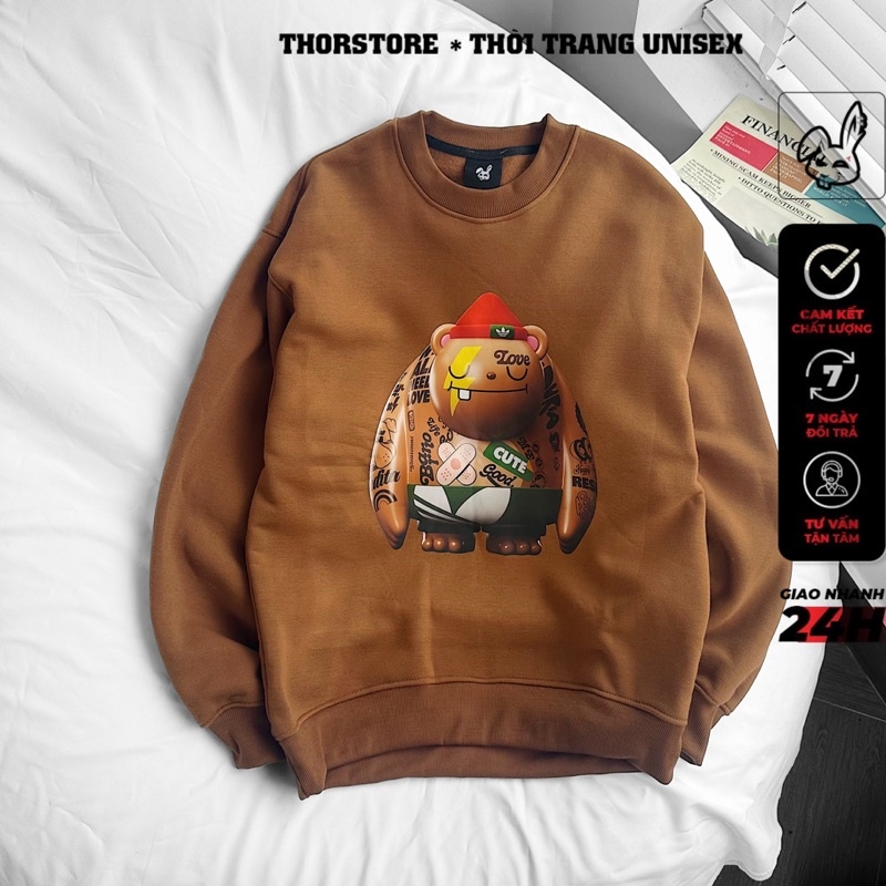 Áo sweater nam nữ,in hình Ganu màu nâu