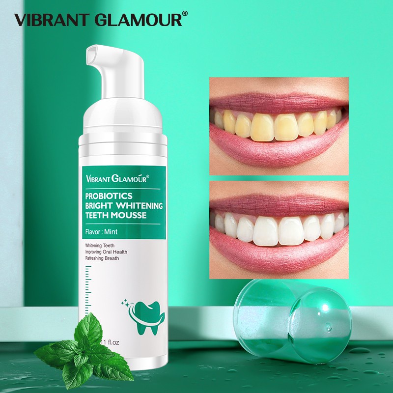 VIBRANT GLAMOR Làm trắng răng Mousse Kem đánh răng bạc hà Răng sáng Hơi thở thơm mát Răng miệng Dụng cụ nha khoa cầm tay Tươi sáng răng Làm sạch răng trắng Dụng cụ phiên bản mới 60g