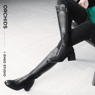  ENSo - Bốt Đùi ORCHIDS Màu Đen Đế Cao 6 cm 