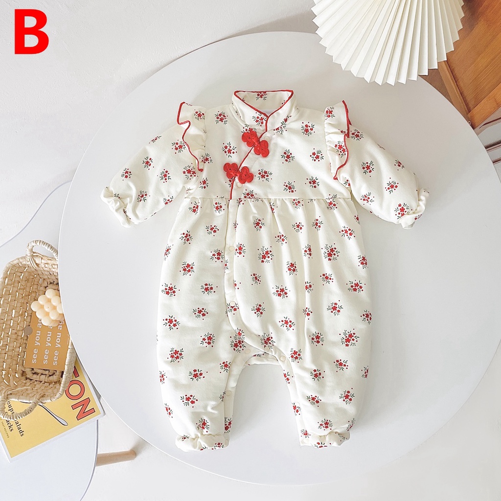 Áo liền quần Sanlutoz in hoa giữ ấm thời trang mùa đông/ năm mới cho bé gái