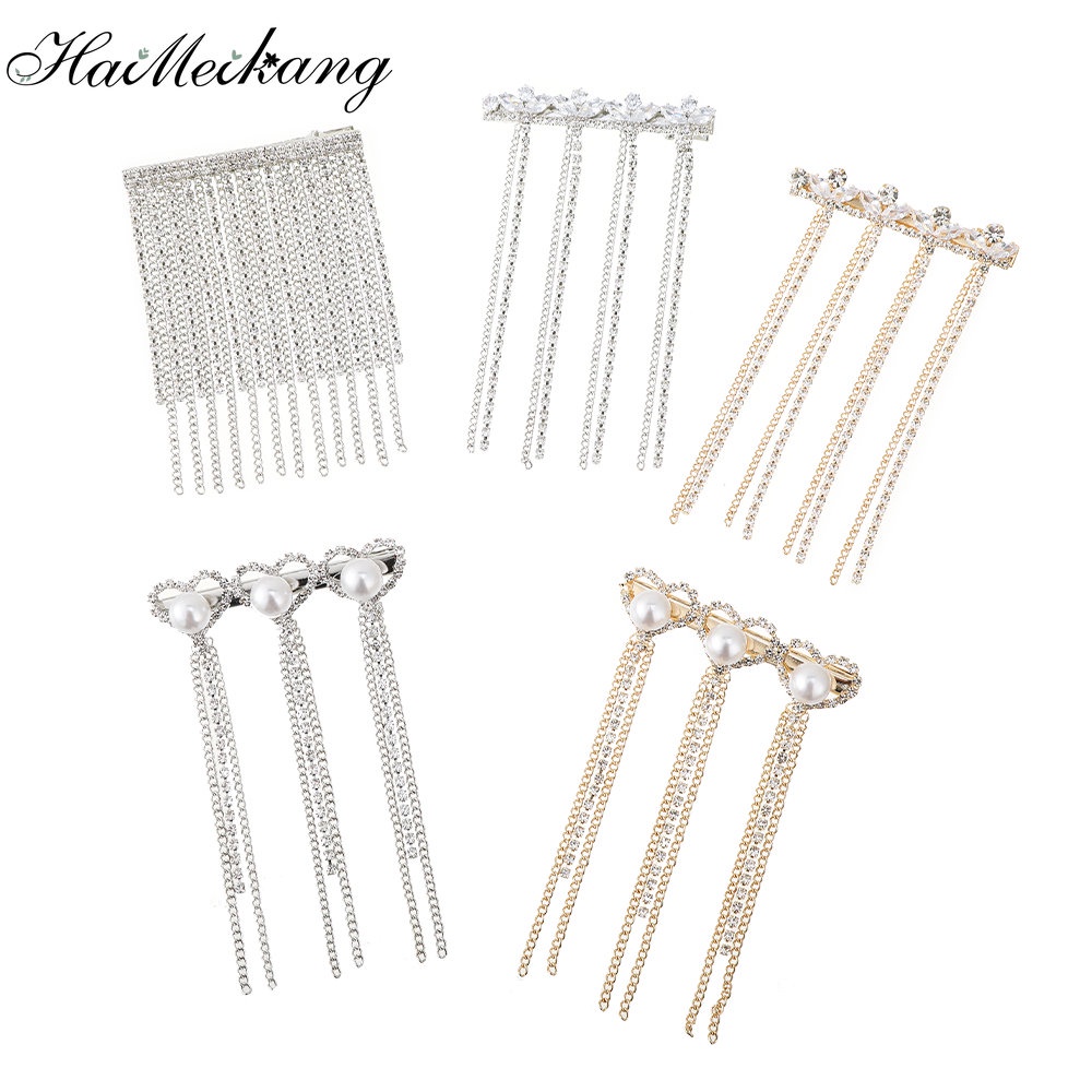 Kẹp Tóc Haimeikang Chữ A Đính Đá Phối Dây Xích Kim Loại Đơn Giản Phong Cách Hàn Quốc