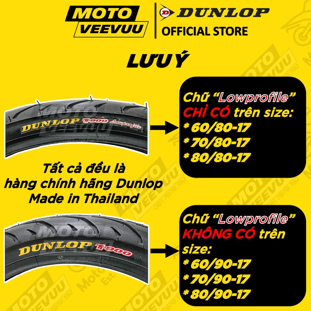 Vỏ lốp xe máy DUNLOP THÁI LAN chữ vàng đủ size xe số TT900 60 70 80 90 17 Lốp xài ruột TT