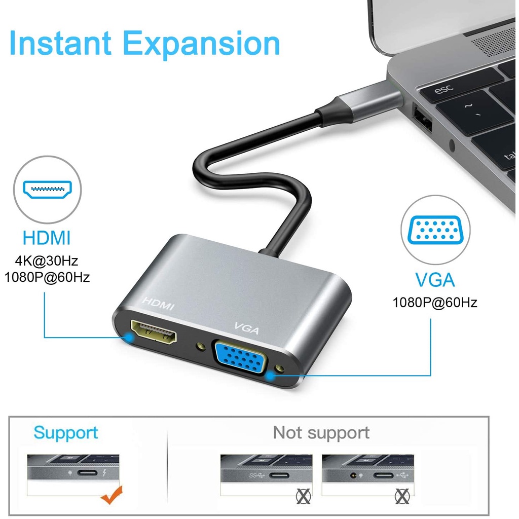 Hub Chuyển Đổi USB C Sang HDMI 4K Cho MacBook Air LenovoYoga Dell XPS 13