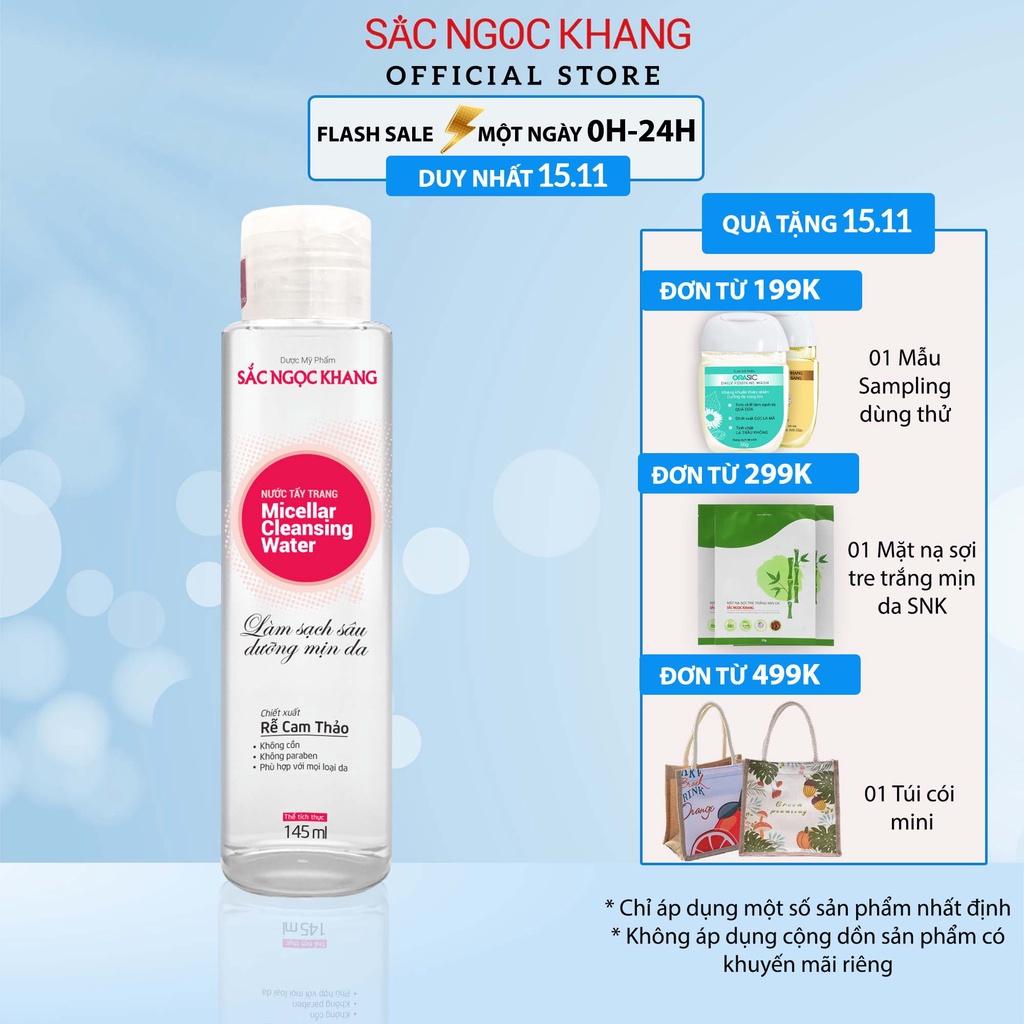 Nước Tẩy Trang Sắc Ngọc Khang 145ml thành phần thiên nhiên giúp làm sạch dịu nhẹ cho da hằng ngày & ngừa mụn hiệu quả